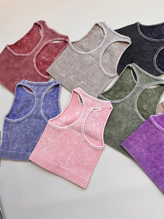 Seamless Yoga Top Fitness Sports Gym Running Vest Workout Women Athleisure Sleeveless Crop Top - SS69