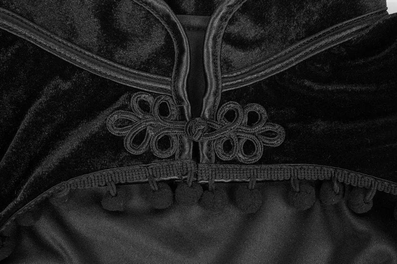 Medieval Steampunk Jacket Black Tassel Stand Collar Short Top Women Gothic Coat Navel-exposed Long Sleeve Retro Slim Fit Coats SS69