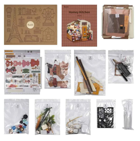 Robotime Rolife Miniature House for Kids Adult  Homey Kitchen Pre-painted Dollhouse Building Blocks Set 3D Wooden Puzzle Toys