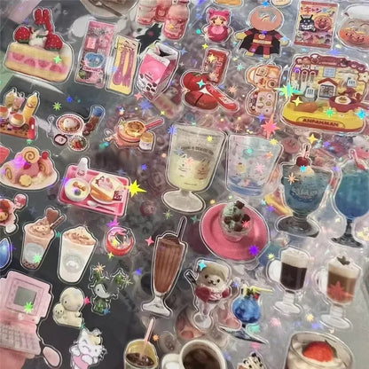 12pcs/10pcs Kawaii Glitter Stickers Transparent Journal Stickers PET Scrapbooking Cut Film Toploader Scrapbooking Deco Home SS69