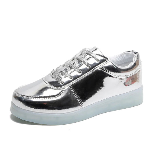 Comemore 2022 Adult Unisex Womens Mens Kid Luminous Sneakers Glowing USB Charge Boys LED Colorful Light-up Shoes Girls Footwear SS69 33.69 silver / 35