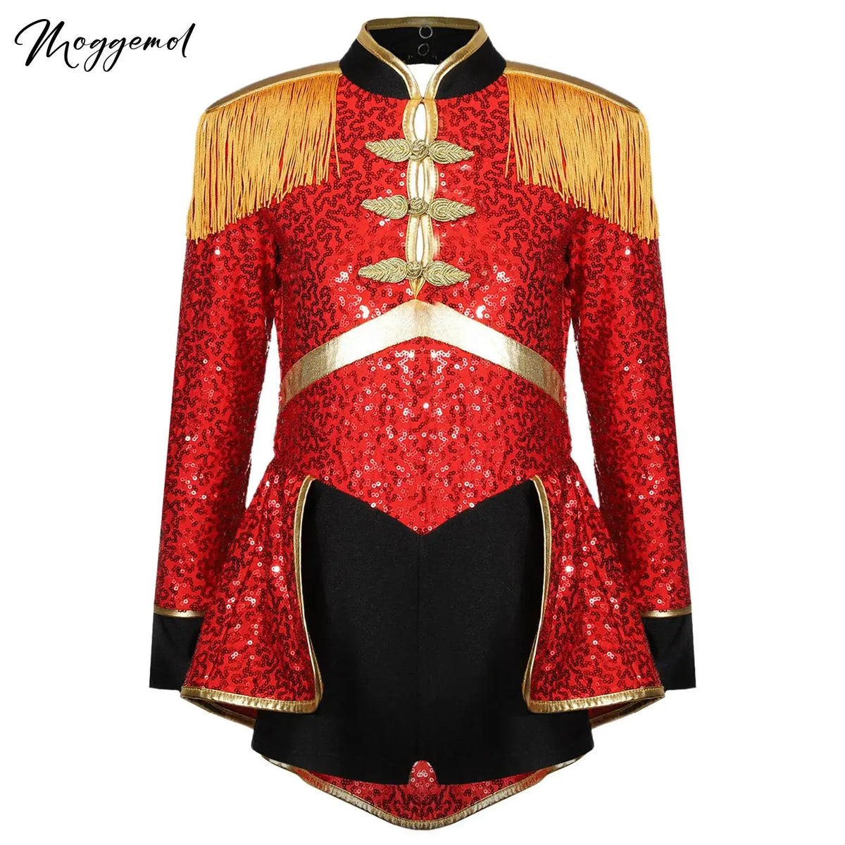 Moggemol Girls Sequin Ringmaster Bodysuit Long Sleeve Circus Costume