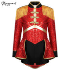 Moggemol Girls Sequin Ringmaster Bodysuit Long Sleeve Costume