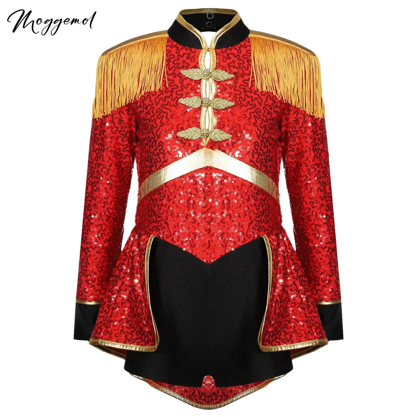Moggemol Girls Sequin Ringmaster Bodysuit Long Sleeve Circus Costume