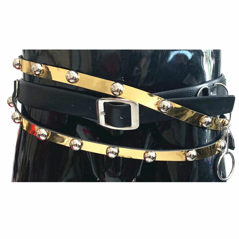Black & Golden BAD Belt Sliver Rivet in Michael Jackson Punk Rock Style