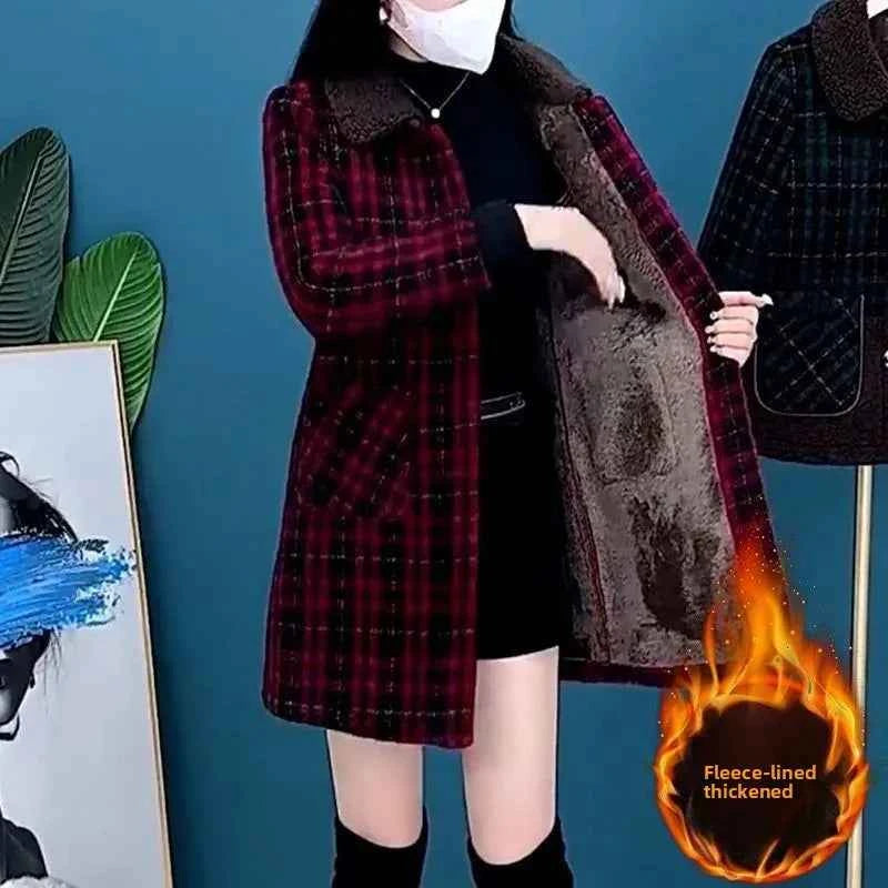 Fashionable Fleece Lined Thickened Medium Length Outerwear for Women Elegant High Quality Slimming Mommy Style Autumn Winter Clo