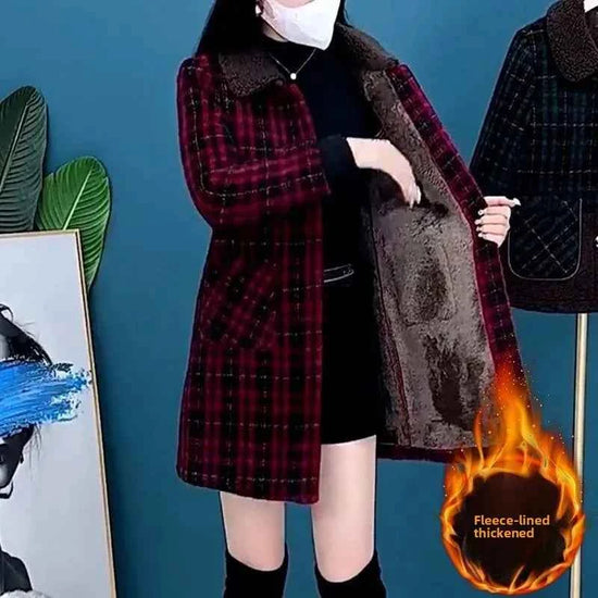 Fashionable Fleece Lined Thickened Medium Length Outerwear for Women Elegant High Quality Slimming Mommy Style Autumn Winter Clo