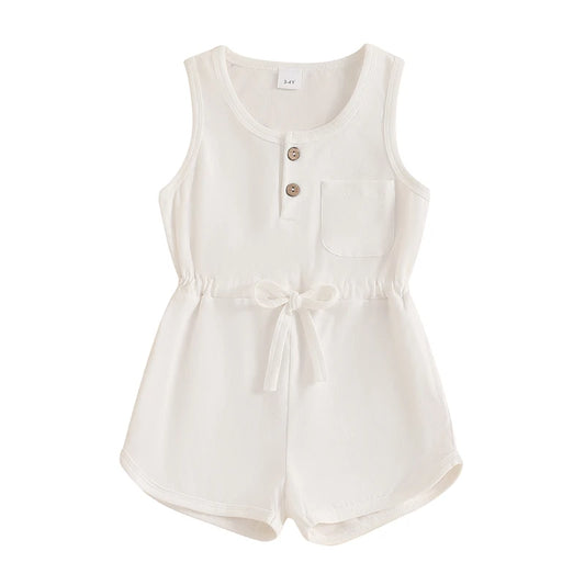 2024-12-04 Lioraitiin Litter Girls Summer Casual Jumpsuit Sleeveless Crewneck Solid Color Drawstring Tank Romper - SS69 