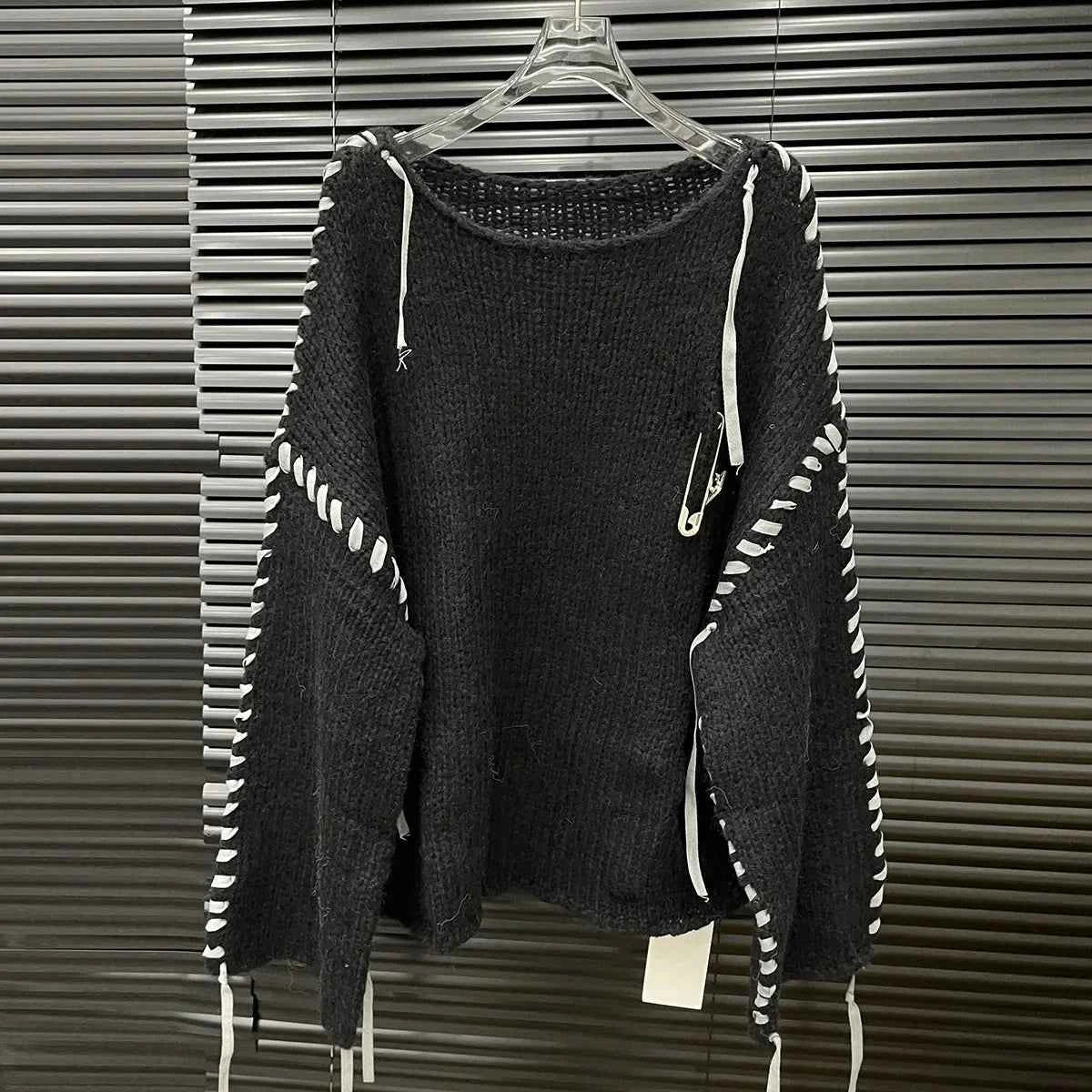 Loose Knitted Long Sleeve Crew Neck Pullover Sweater Fashionable Early Autumn New Style Wear Rope Pin Women's Top