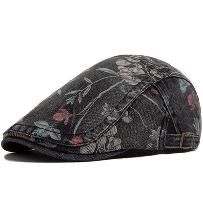 New Vintage Print Denim Beret Women Men Cotton Newsboy Cap Casual Visor Fashion Flat Hat Adjustable Berets For Spring Autumn