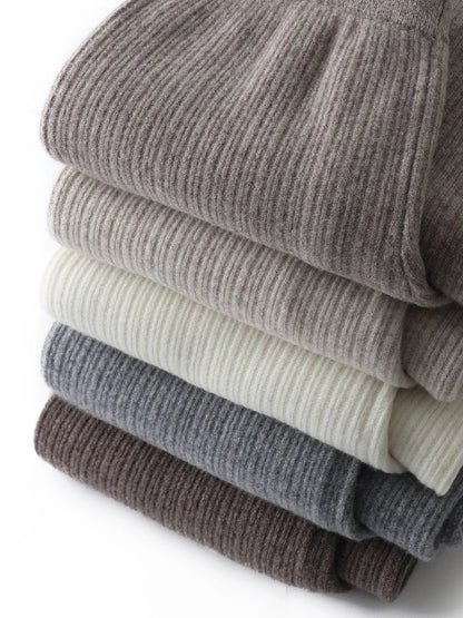 Yoyoselect New Popular Women Wide-Leg Wool Pants 100% Merino Wool Quality Soft Trousers Basic Casual Knitted Elastic Waist Slack SS69