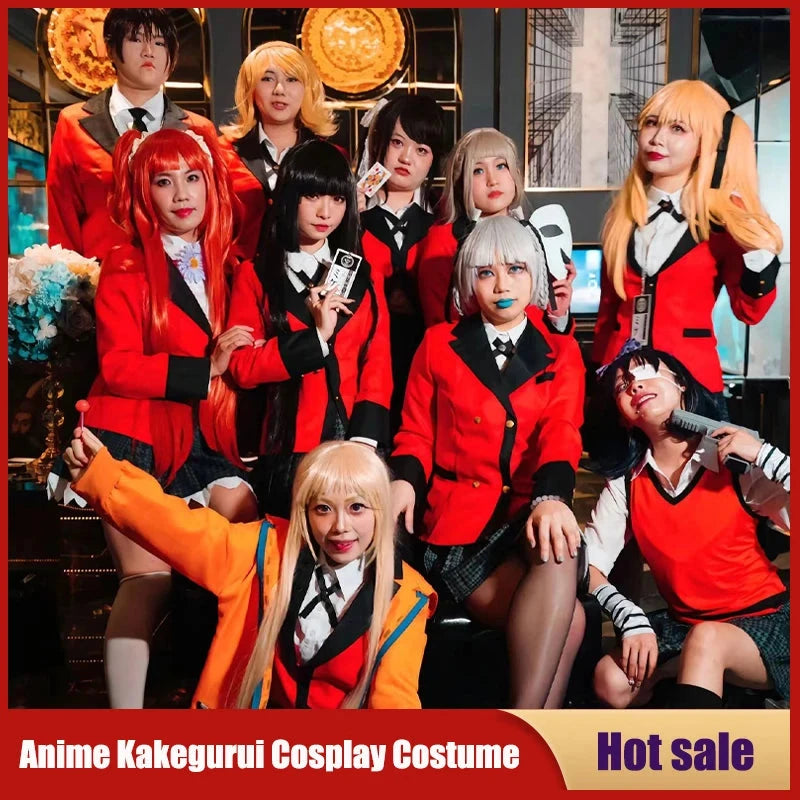 Anime Kakegurui Cosplay Costume Kirari Momobami Uniform Yumeko Sayaka Compulsive Gambler Japanese School Girl Pleated Skirt Suit SS69