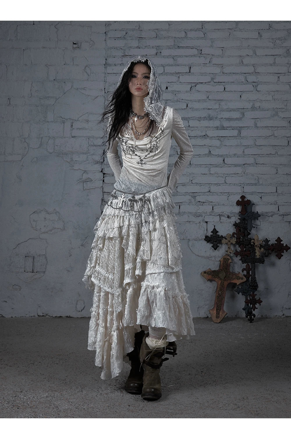 NO ROMANCE Fairy Sexy Punk Printing Half Transparent Lace Patch Knitted Long Sleeve Hooded Dresses Rock Gothic Design Vestidos SS69