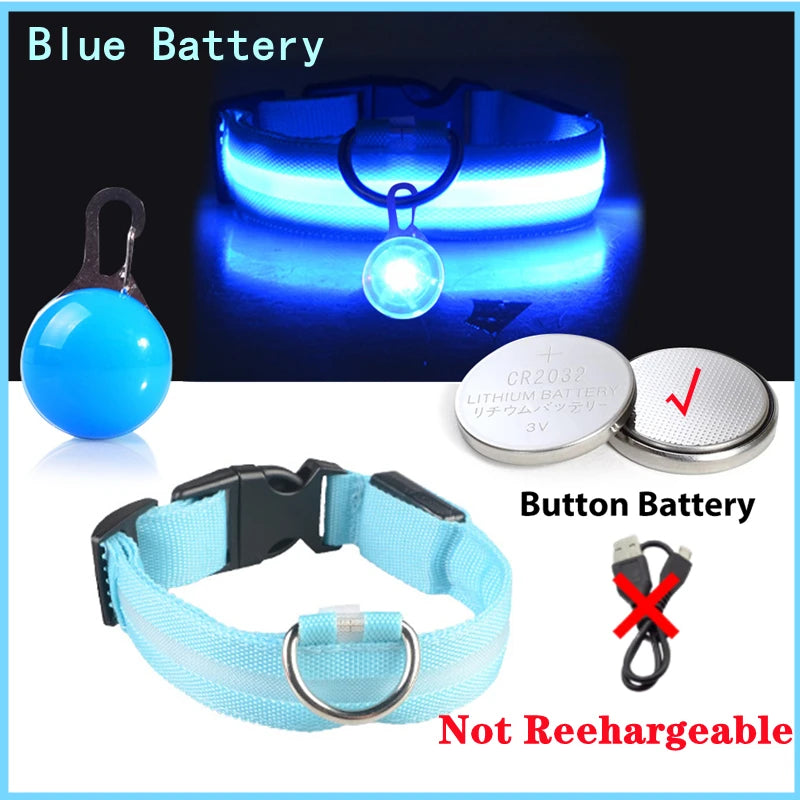 Usb Charging Glowing Dog Collar With Pendant Detachable Luxury Led Light Bright For Small Dogs Cat Night Safety Collar Wholesale SS69 8.69 Blue Button Battery / XS Neck 28-38 CM / CHINA