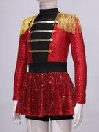Inlzdz Women's Sequin Tassel Ringmaster Leotard Dress