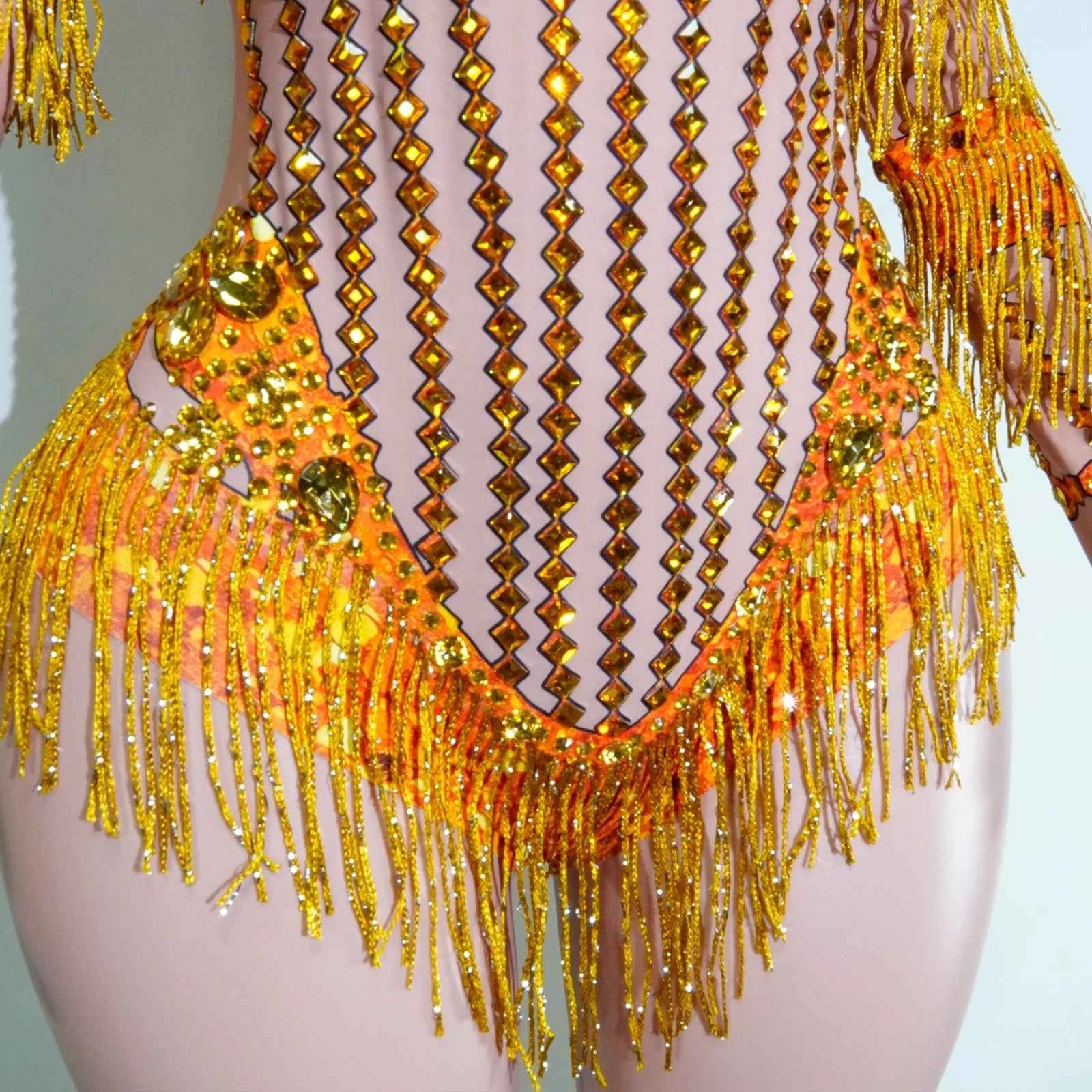 Custom rhinestones bodysuit tassels women Celebrate stage Team pole dance club party fashion leotard clothing