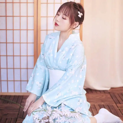 Fashion National Trends Women Sexy Kimono Yukata Dress With Obi Novelty Evening Dress Japanese Cosplay Costume Floral One Size