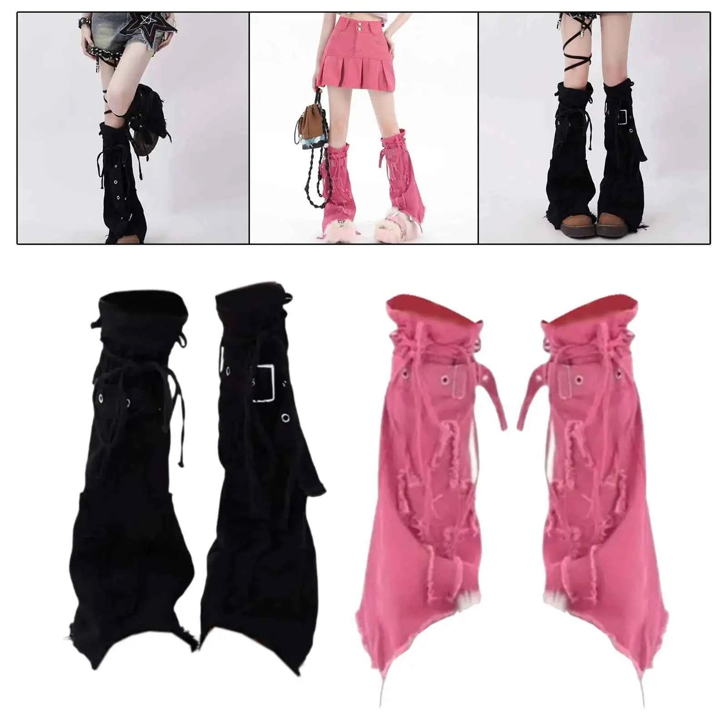 SS69 Y2K Grunge Thigh High Leg Warmers - Long Baggy Polyester Boot Cuffs