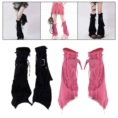 SS69 Y2K Grunge Thigh High Leg Warmers - Long Baggy Polyester Boot Cuffs
