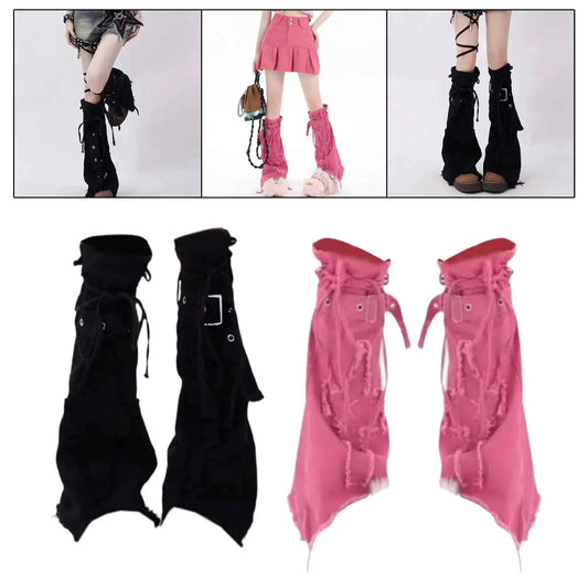 SS69 Y2K Grunge Thigh High Leg Warmers - Long Baggy Polyester Boot Cuffs
