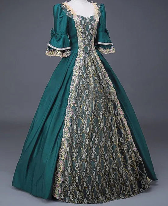 18th Century Medieval Women High Waist Half Sleeve Ball Gowns Princess Lace Patchwork Satin Dress Queen Renaissance Costume SS69 32.69 light green / L / cosplay costume