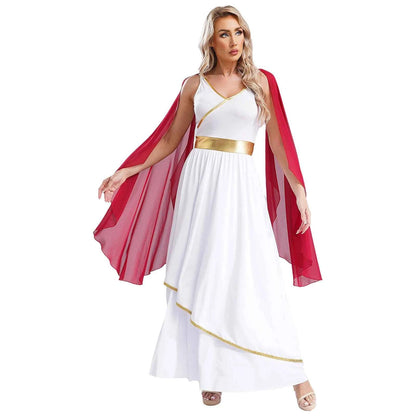 Womens Ancient Greek Princess Dress Goddesses Toga Costume for Halloween Carnival Party Deity Queen Cosplay Chiffon Robe Gown