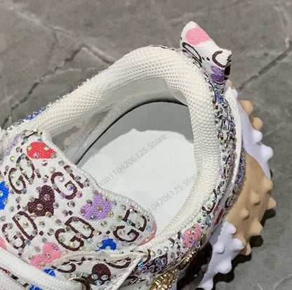 Women's Casual Sneakers Fashion Luxury Rhinestone Ladies Shoes 2024 New Outdoor Platform Female Sports Shoes Vulcanized Shoes SS69