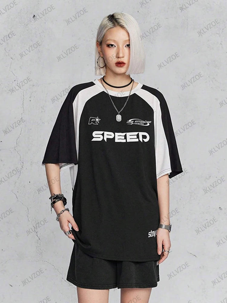 New Arriavl Summer Black Pink Retro Patchwork Football Jersey Y2K Tshirt Sports Breathable Short Sleeve O-neck T-shirt For Women SS69 25.69 TZ1105232 / XXS