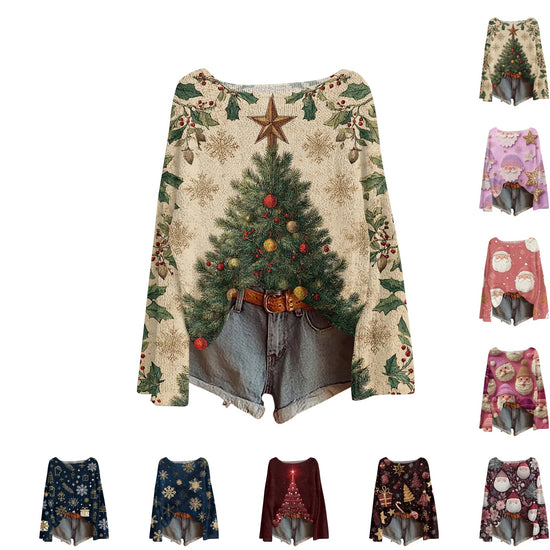 Women'S Round Neck Lightweight Sweater Casual Long Sleeve Christmas Print Knit Pullover Pulls Femmes Ropa De Mujer Woman Clothes SS69