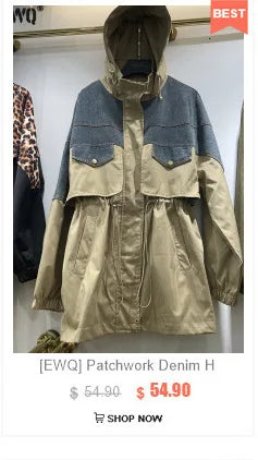 [EWQ] Vintage Long Sleeve Denim Pockets Patchwork V-Neck Orange-red Sweater Loose Tops Old Designs Women Pullover Knitted 6U1329 SS69