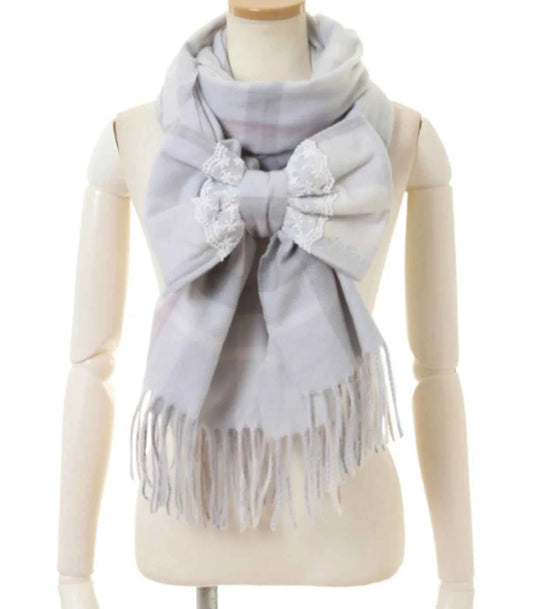 Japanese Liz New Lazy Wind Girls Sweet Plaid Lace Bow Scarf Soft Warm Women's Winter Lolita Scarf