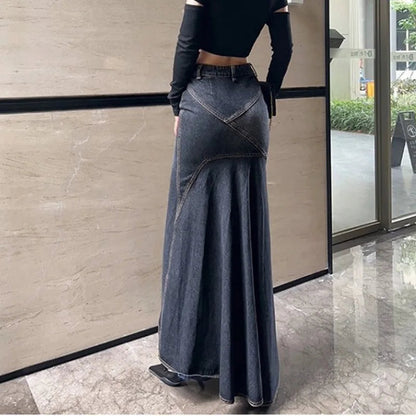 Maxi Skirt Women Casual Mermaid Streatwear High Waist Zipper Denim Skirts Y2k Streetwear Loose Long Mom Jeans Ankle Lenth Summer SS69