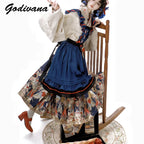 New Spring Chinese Style Female Long-sleeved Weaving Gold Hanfu Dress Set Suit Retro Top Suspender Dress and Pleated Skirt Set