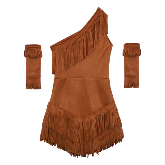 YiZYiF Girls Native American Inspired Fringe Dress with Sleeves Cosplay Set