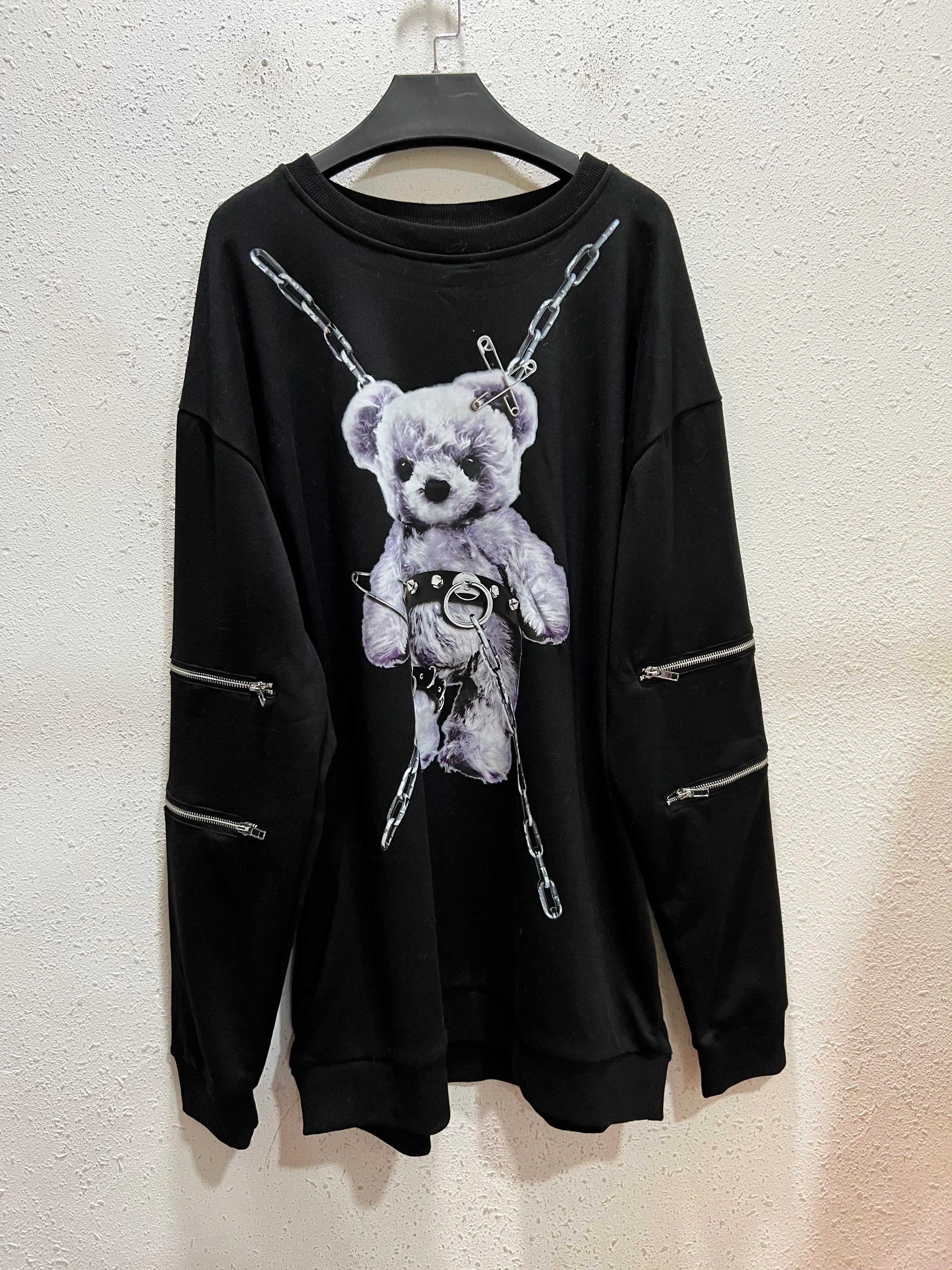 Harajuku Printed Black Zipper Hoodie