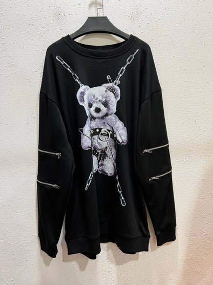 SS69 Japanese Harajuku Printed Black Sweatshirt, Loose Zipper Hoodie