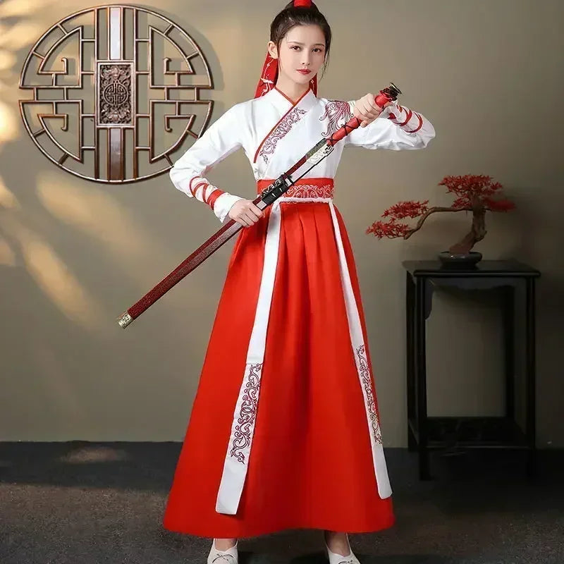 Chinese Hanfu Dress Women Clothing Vintage Ethnic Style Fashion Clothes Elegant Streetwear Casual Chinese Traditional Dress Men SS69 36.69 White Red / S