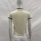 Women's Beige Chinese Style Cheongsam Blouse Vintage Mandarin Collar Short Sleeve Crop Top with Frog Button Keyhole Asymmetrical