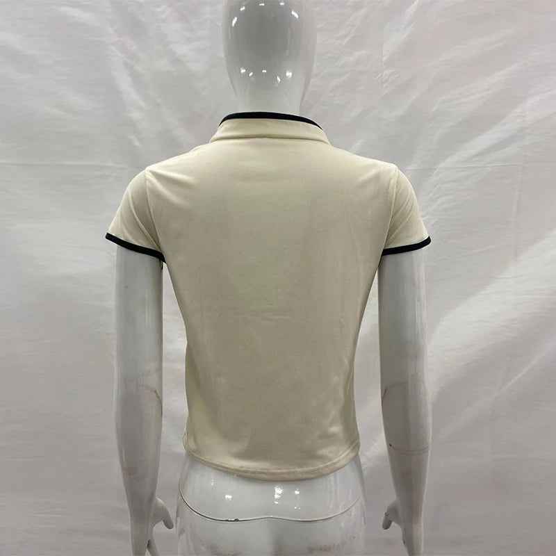 Women's Beige Chinese Style Cheongsam Blouse Vintage Mandarin Collar Short Sleeve Crop Top with Frog Button Keyhole Asymmetrical
