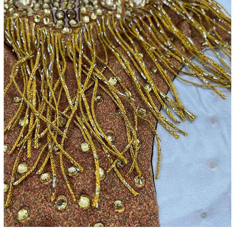 Custom rhinestones bodysuit tassels women Celebrate stage Team pole dance club party fashion leotard clothing