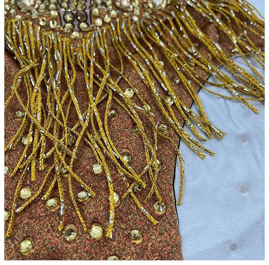 Custom rhinestones bodysuit tassels women Celebrate stage Team pole dance club party fashion leotard clothing