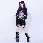 Harajuku Printed Black Zipper Hoodie