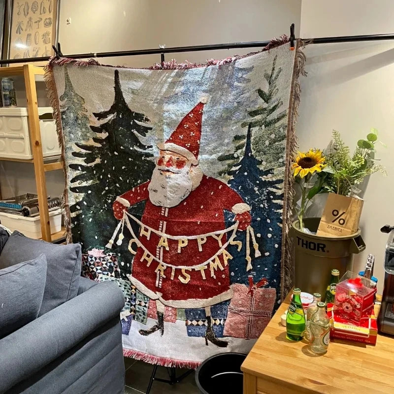 Santa Claus Christmas Throw Blanket 130x155cm Polyester Cotton Blend