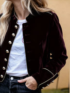 Modigirl Women's Velvet Wine Red Casual Jacket - Autumn/Winter