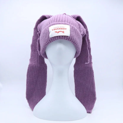 Long fox Ears Knitted Hat Men Women Rabbit Ear Warm Crochet Beanies Kpop Hip Hop Hat Winter Skullies Cap Y2k Christmas Gifty