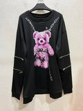 Harajuku Printed Black Zipper Hoodie