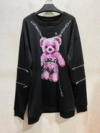 Harajuku Printed Black Zipper Hoodie