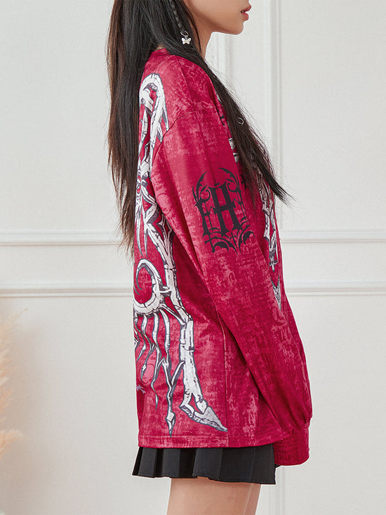 Women s Vintage Graphic Tops Gothic Long Sleeve Round Neck Loose T-Shirts Streetwear Grunge Tops SS69