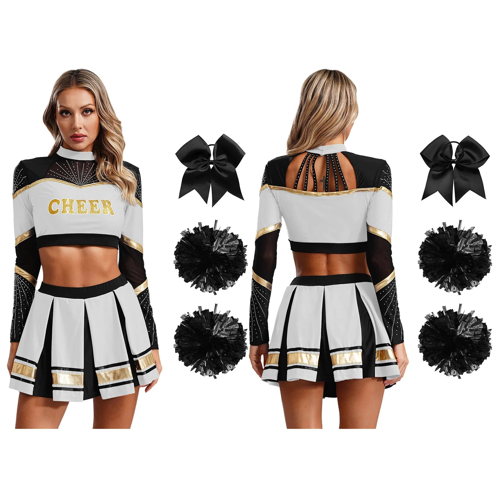 Women's Cheerleading Performance Costume Set with Crop Top and Skirt