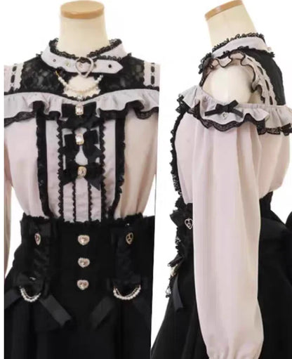 Liz Shirt Blouse Women 2026 Spring and Summer New Mine Off-the-shoulder Long-sleeved Blouses Lolita Sweet Bow Chiffon Shirt Top